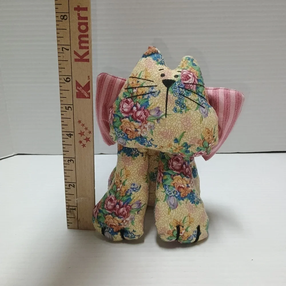 Handmade Fabric Plush Kitten Cat With Bow Shelf Sitter